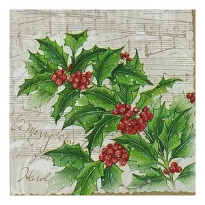 Tovaglioli di carta per decoupage, tecniche miste, journaling, creazione di biglietti, scrapbooking, collage, carta velina, Natale, agrifoglio, appunti