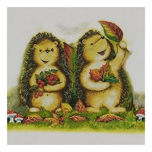 Papierserviette für Decoupage, Mixed Media, Journaling, Kartengestaltung, Scrapbooking, Collage, Bastelgewebe, Tiere, Igel, Herbst, Blätter