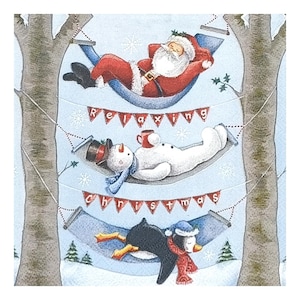 Papieren servet voor decoupage, gemengde techniek, journaling, kaarten maken, scrapbooking, collage, knutselpapier, kerstmis, kerstman, sneeuwpop, pinguïn