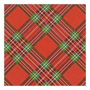 Tovaglioli di carta per decoupage, tecniche miste, journaling, creazione di biglietti, scrapbooking, collage, carta velina, Natale, tartan scozzese rosso