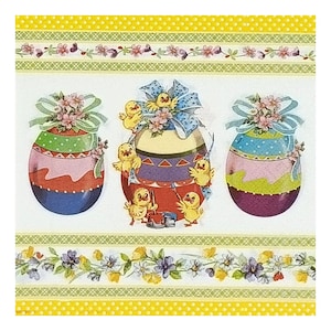 Papieren servet voor decoupage, gemengde techniek, journaling, kaarten maken, scrapbooking, collage, set van drie, Pasen, bloemen, paasei, kippen