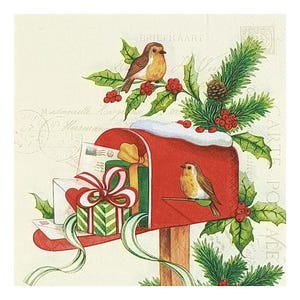 Tovaglioli di carta per decoupage, tecniche miste, journaling, creazione di biglietti, scrapbooking, collage, carta velina, Natale, uccelli, cassetta postale, inverno