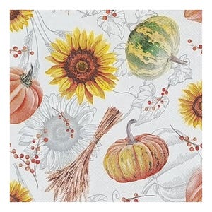 Papieren servet voor decoupage, gemengde techniek, journaling, kaarten maken, scrapbooking, collage, knutselpapier, herfst, pompoenen, zonnebloemen, rogge
