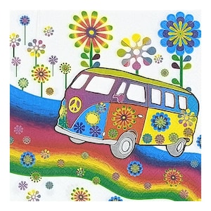 Tovaglioli di carta per decoupage, tecniche miste, journaling, creazione di biglietti, scrapbooking, collage, carta velina, arcobaleno, fiori, Volkswagen, autobus