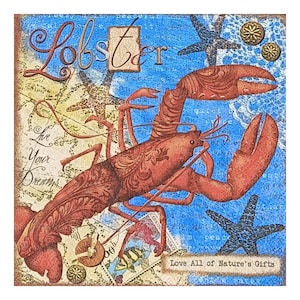 Servilletas de papel para decoupage, técnicas mixtas, diario, tarjetas, scrapbooking, collage, manualidades, vida marina, langosta, mar, mapa, estrella de mar.