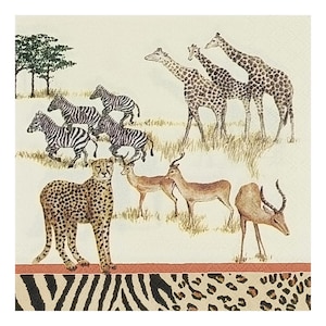 Paper Napkin for Decoupage, Mixed Media, Journaling, Card Making, Scrapbooking, Collage, Craft Tissue, Africa, Zebras, Giraffes, Antelopes