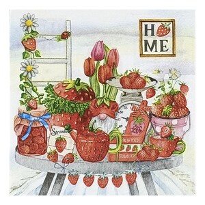 Tovaglioli di carta per decoupage, tecniche miste, journaling, creazione di biglietti, scrapbooking, collage, carta velina, frutta, fragole, gnomi, tulipani