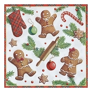 Paper Napkin for Decoupage, Mixed Media, Journaling, Card Making, Scrapbooking, Collage, Craft Tissue, Christmas, Gingerbread Cookies