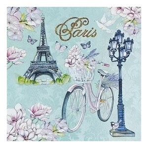 Serviettes en papier pour découpage, techniques mixtes, tenue d'un journal, fabrication de cartes, scrapbooking, collage, papier de soie artisanal, Paris, France, vélo, tour Eiffel