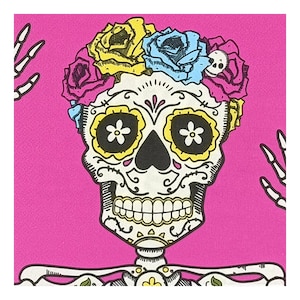 Papieren servet voor decoupage, gemengde techniek, journaling, kaarten maken, scrapbooking, collage, knutselpapier, schedel, dag van de doden, bloemen