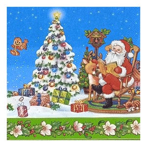 Paper Napkin for Decoupage, Mixed Media, Journaling, Card Making, Scrapbooking, Collage, Craft Tissue, Xmas, Santa Claus, Christmas Tree