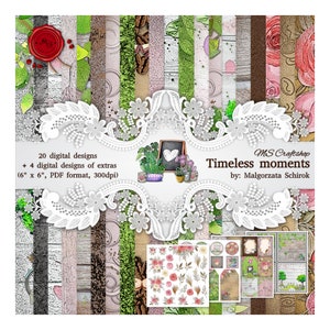 Collezione di carta digitale universale "Momenti senza tempo", 6x6 (15,25 cm x 15,25 cm), per scrapbooking, creazione di cartoline, supporti misti e journaling