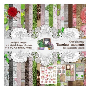 Coleção Universal de Papel Digital "Momentos atemporais", 8x8 (20,3cm x 20,3cm), para Scrapbooking, Cardmaking, Mixed Media e Journaling