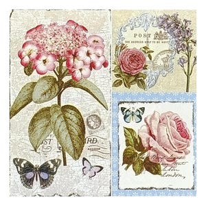 Paper Napkin for Decoupage, Mixed Media, Journaling, Card Making, Scrapbooking, Collage, Craft Tissue, Flowers, Vintage, Post Cards