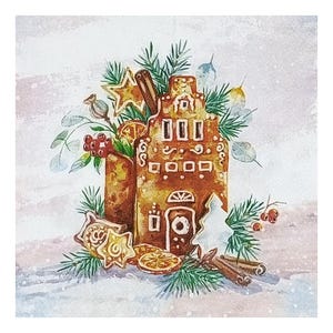 Serwetka papierowa do decoupage, techniki mieszane, dziennikarstwo, tworzenie kartek, scrapbooking, kolaż, papier rzemieślniczy, Boże Narodzenie, domek z piernika, ciasteczka