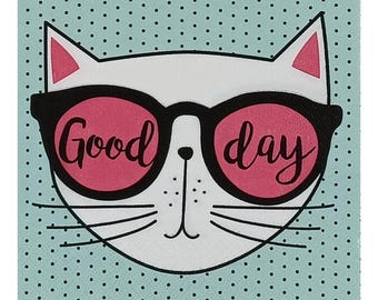 Cat Sunglasses Paper Napkin for Decoupage, Mixed Media, Journaling, Collage, Craft Tissue