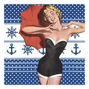 Tovaglioli di carta per decoupage, tecniche miste, journaling, creazione di biglietti, scrapbooking, collage, fazzoletti, donna in costume, ombrello, ancore
