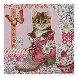 Serviettes en papier pour découpage, techniques mixtes, tenue d'un journal, fabrication de cartes, scrapbooking, collage, papier de soie artisanal, chat, chaussure, papillon, cupcake, fleur