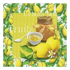 Papierserviette für Serviettentechnik, Serviettentechnik, Journaling, Kartengestaltung, Scrapbooking, Collage, Bastelgewebe, Obst, Zitronen, Zitronenmarmelade