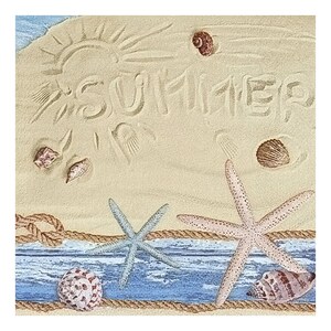 Papierserviette für Decoupage, Mixed Media, Journaling, Kartengestaltung, Scrapbooking, Collage, Bastelgewebe, Meer, Muscheln, Seestern, Strand, Sommer