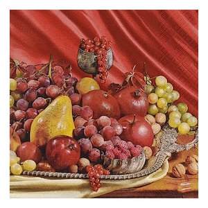 Tovaglioli di carta per decoupage, tecniche miste, journaling, creazione di biglietti, scrapbooking, collage, carta velina, vassoio di frutta, mele, uva, pere
