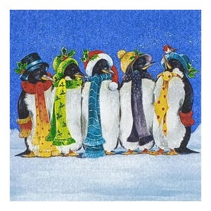 Papieren servet voor decoupage, gemengde techniek, journaling, kaarten maken, scrapbooking, collage, knutselpapier, kerstmis, winter, pinguïn