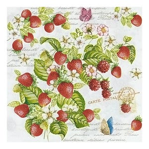 Tovaglioli di carta per decoupage, tecniche miste, journaling, creazione di biglietti, scrapbooking, collage, carta velina, fragole, lamponi, vintage