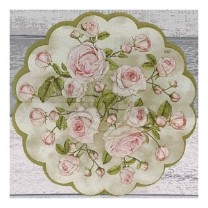 Tovagliolo di carta rotondo per decoupage, tecniche miste, journaling, creazione di biglietti, scrapbooking, collage, carta velina, motivi floreali, fiori, rose