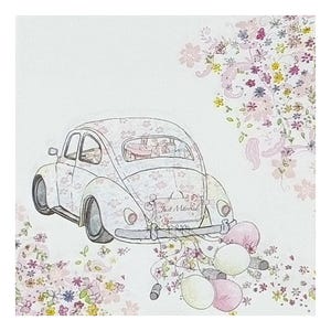 Papierserviette für Decoupage, Mixed Media, Journaling, Kartengestaltung, Scrapbooking, Collage, Bastelgewebe, Liebe, Just Married, Hochzeit, Auto