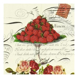 Serviettes en papier pour découpage, techniques mixtes, tenue de journal, fabrication de cartes, scrapbooking, collage, papier de soie artisanal, fruits, fraises, roses, vintage