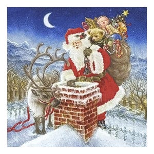 Paper Napkin for Decoupage, Mixed Media, Journaling, Card Making, Scrapbooking, Collage, Craft Tissue, Christmas, Santa Claus, Reindeer