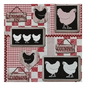 Papieren servet voor decoupage, gemengde techniek, journaling, kaarten maken, scrapbooking, collage, knutselpapier, vogels, kippen, boerderij
