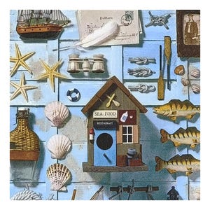 Guardanapo de papel para decoupage, mídia mista, diário, criação de cartões, scrapbooking, colagem, papel de seda artesanal, estrelas do mar, peixes, conchas e souvenirs