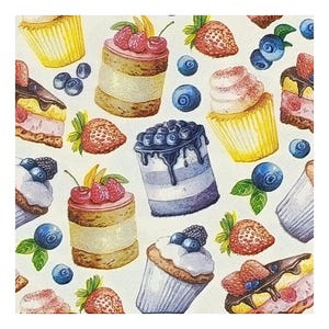 Papierserviette für Decoupage, Mixed Media, Journaling, Kartengestaltung, Scrapbooking, Collage, Bastelgewebe, Süßigkeiten, Kuchen, Cupcakes