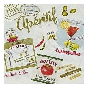 Tovaglioli di carta per decoupage, tecniche miste, journaling, creazione di biglietti, scrapbooking, collage, carta velina, cocktail, bevande, aperitivo