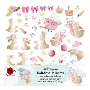 Collection Spring Digital Extras « Rainbow Meadow », 12 x 12, lot d'éphémères numériques pour le scrapbooking, la fabrication de cartes, la journalisation et les techniques mixtes