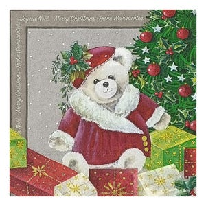 Paper Napkin for Decoupage, Mixed Media, Journaling, Card Making, Scrapbooking, Collage, Craft Tissue, Xmas, Bear, Christmas Tree, Gifts