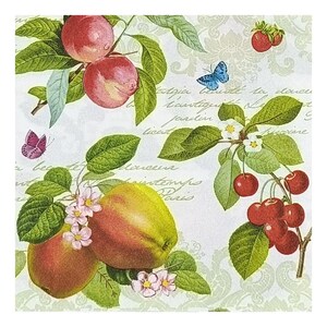 Serviettes en papier pour découpage, techniques mixtes, journalisation, fabrication de cartes, scrapbooking, collage, papier tissu artisanal, fruits, pommes, pêches, cerises