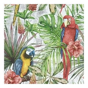 Paper Napkin for Decoupage, Mixed Media, Journaling, Card Making, Scrapbooking, Collage, Craft Tissue, Birds, Parrots, Flowers, Leaves