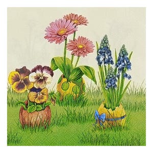 Papieren servet voor decoupage, gemengde techniek, journaling, kaarten maken, scrapbooking, collage, set van drie, Pasen, bloemen, paaseieren