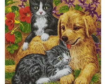 Paper Napkin for Decoupage, Mixed Media, Journaling, Card Making, Scrapbooking, Collage, Craft Tissue, Animals, Dogs, Cats, Flowers