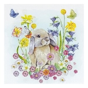 Paper Napkin for Decoupage, Mixed Media, Journaling, Card Making, Scrapbooking, Collage, Craft Tissue, Rabbit, Flowers, Butterflies