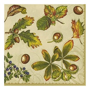Papierserviette für Decoupage, Mixed Media, Journaling, Kartengestaltung, Scrapbooking, Collage, Taschentuch, Herbstlaub, Kastanien