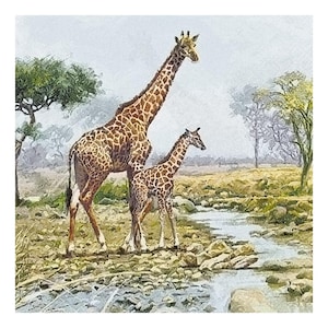 Paper Napkin for Decoupage, Mixed Media, Journaling, Card Making, Scrapbooking, Collage, Craft Tissue, Animals, Giraffes, Africa