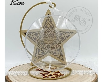 Fai da te, ornamento per albero di Natale a forma di medaglione per auto-decorazione, 16 cm, pallina di Natale in plastica trasparente, palla di Natale trasparente riempibile