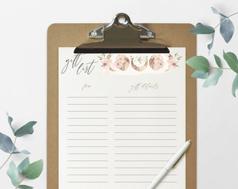 Gift List Tracker - Bridal or Baby Shower - Celestial Moon Watercolour Theme - Instant Printable Download