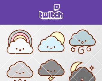 Twitch Emotes, Cheer Bit & Subscriber Badges - Cloud Theme - Instant Download