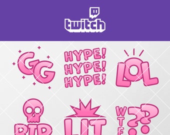 Twitch Emotes, Cheer Bit & Subscriber Badges - Pink Text - Instant Download