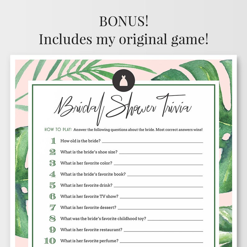 Tropical Theme Instant Printable Download Customize Your Own Bride Trivia Game For Bridal Shower Party Favors Games Paper Party Supplies