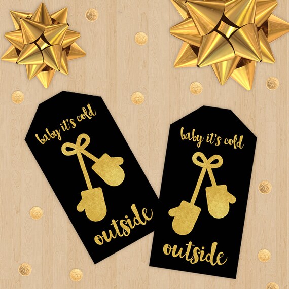 Holiday DIY Gift Tags Printable Black and Gold Foil Mittens | Etsy